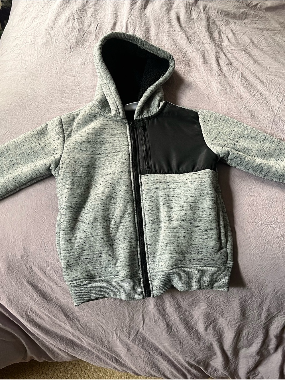 Kids Heather Gray & Black Hooded Zip Jacket